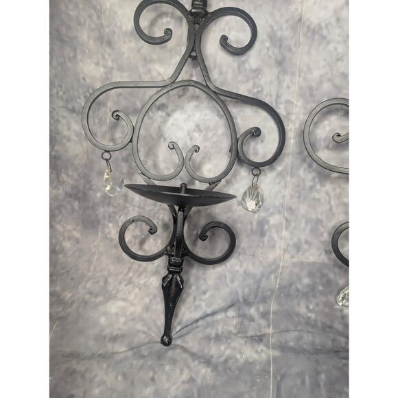 Pair Of Large Vintage Cast Iron Wall Black Sconce Candle Holders 20" - Picture 5 of 9